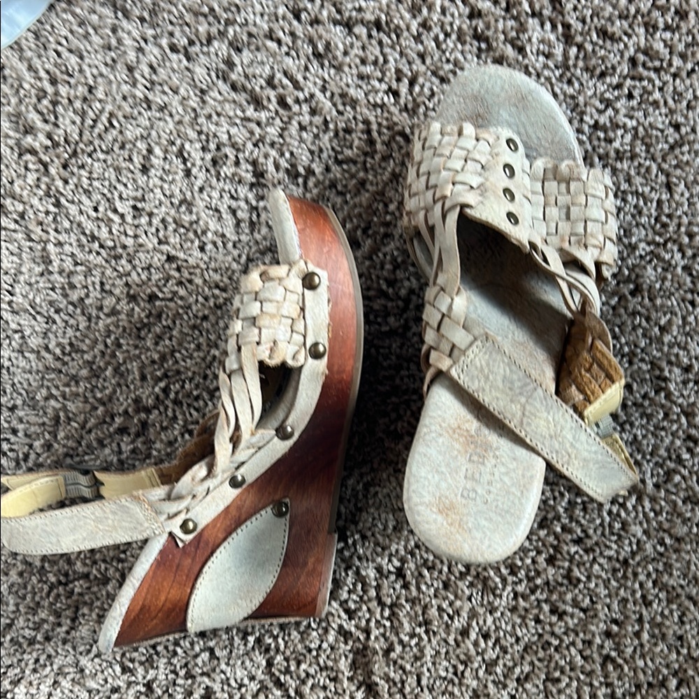 Bed Stu Beige Woven Wedge Sandals